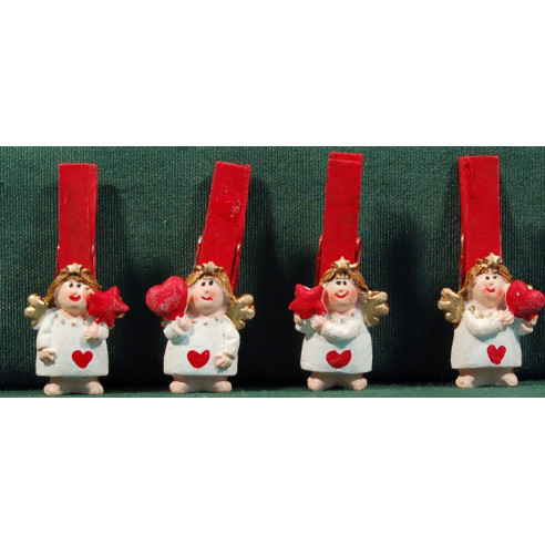 Angels with heart on a clothespin 3 cm resin