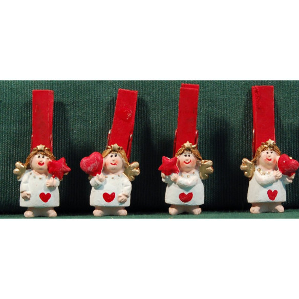 Angels with heart on a clothespin 3 cm resin