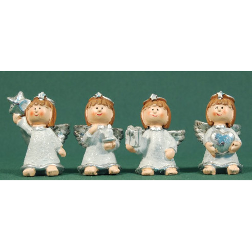 Gruppo quattro angeli in piedi biancchi 6 cm resina