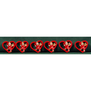 Conjunto seis ángeles rojos corazón pegar 2,5 cm resina