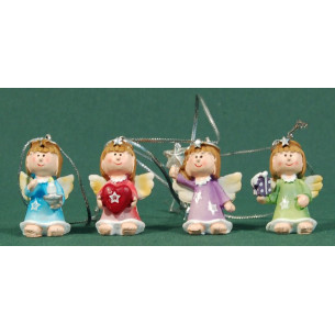 Set of four coloured angels to hang 4cm resin