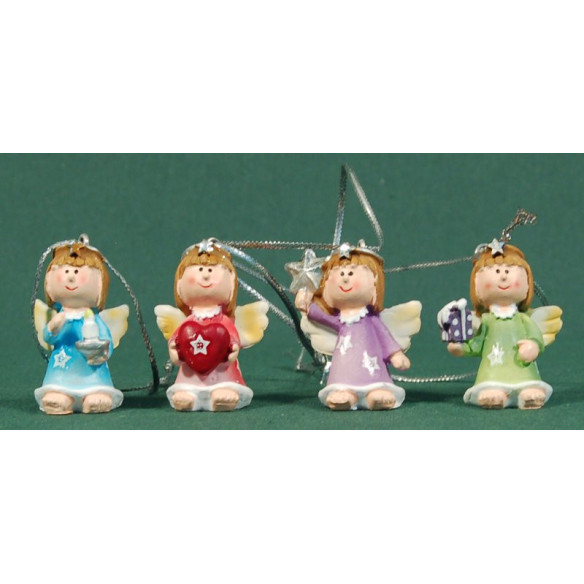 Set quattro angeli appesi di colore 4cm resina
