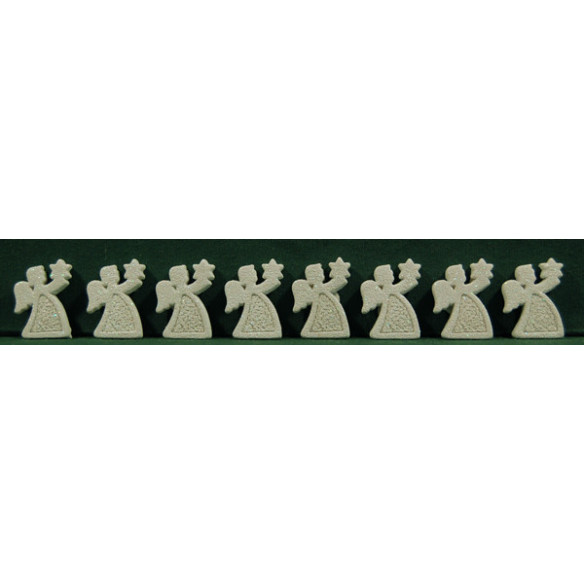 Set of eight white glitter paste angels 3 cm resin
