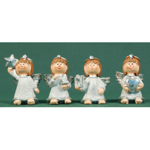 Set of four white angels standing 6 cm resin