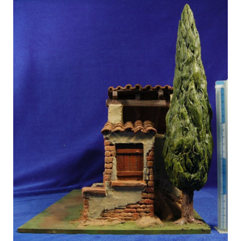 Portal con pozo y ciprés 12 cm resina Artdemirs