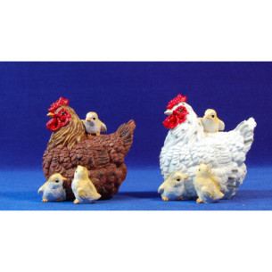 Gallina con pulcini sdraiata 50 cm resina