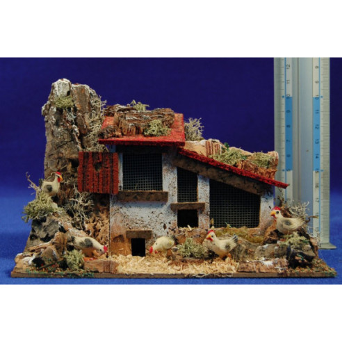 Pollaio con galline e gallo 8 cm sughero e plastica