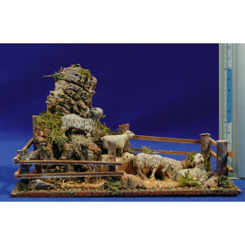 Scherma con pecore  8 cm sughero e plastica