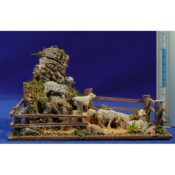 Scherma con pecore  8 cm sughero e plastica