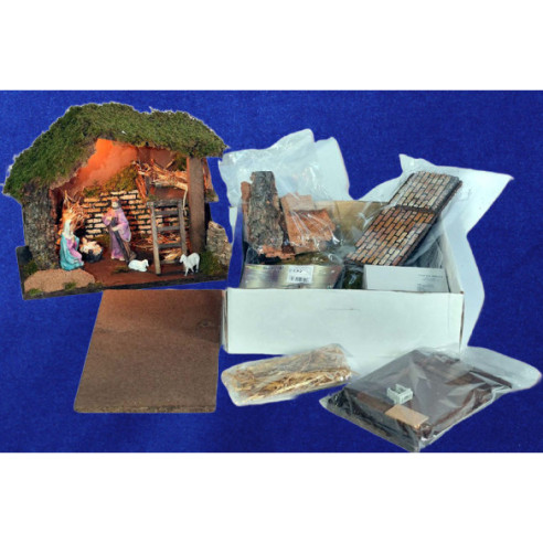 Cave and nativity to mount 10 cm corck and plastic
