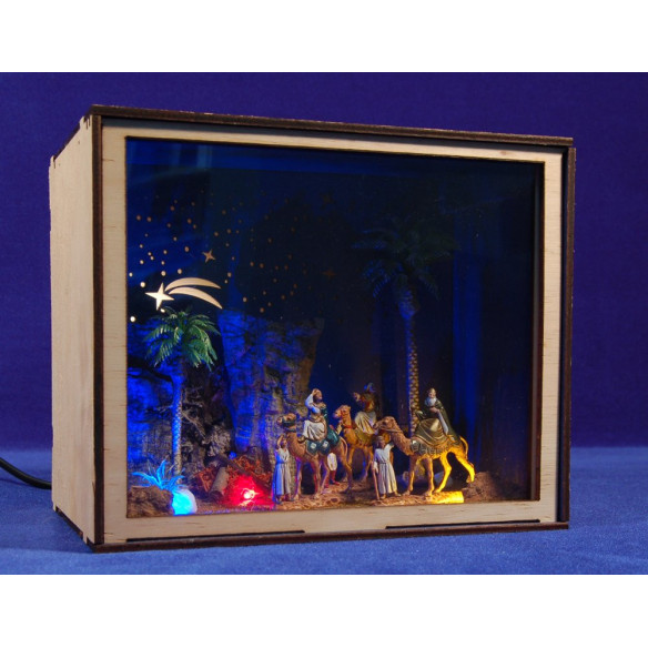 Nativity Box Nativity kings on camel scene with figures 3,5 cm corck plastic