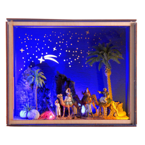 Nativity Box Nativity kings on camel scene with figures 3,5 cm corck plastic