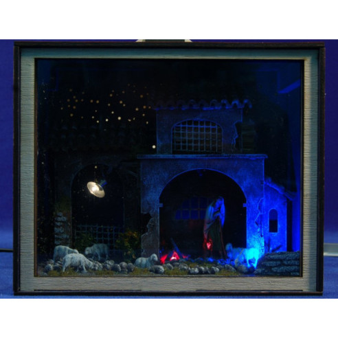 Nativity Box  Nativity scene with figures sheperd with lambs and house 6,5 cm corck plastic