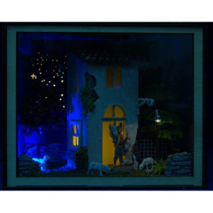 Nativity Box  Natività con figure pastore venditore galline 6,5 cm legno plastica