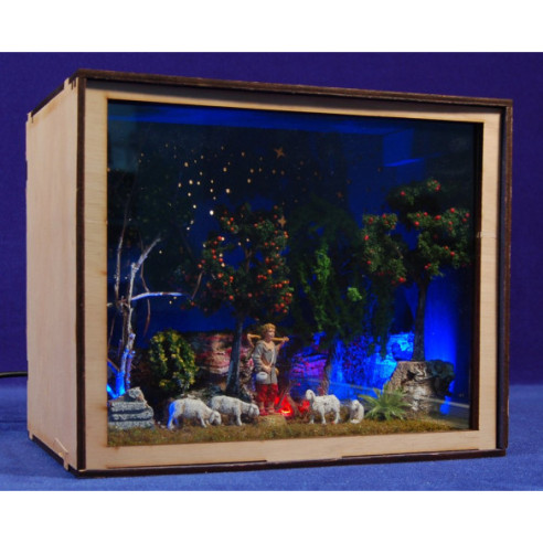 Nativity Box  Natività con figure pastore con pecore 6,5 cm legno plastica