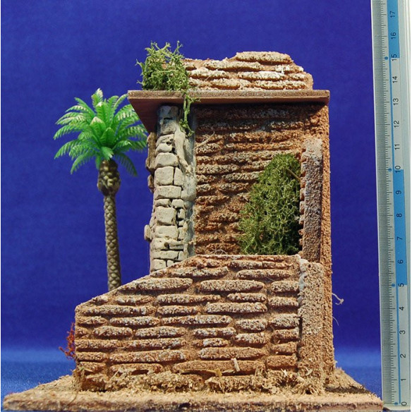 Casa con escalera con palmera 19x15x18 cm corcho yeso plastico