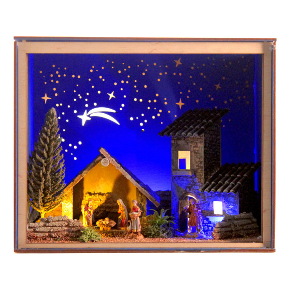 Nativity Box Belén nacimiento con figuras 3,5 cm corcho plastico