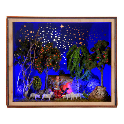 Nativity Box Belén con figuras pastor con corderos 6,5 cm corcho plastico