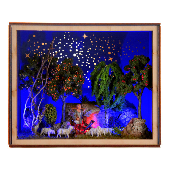 Nativity Box Belén con figuras pastor con corderos 6,5 cm corcho plastico