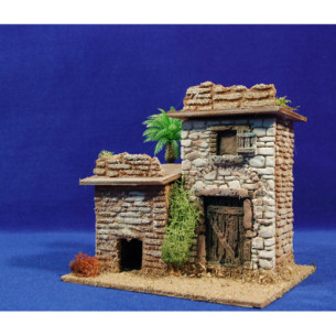 Casa con fienile con palma 19x15x18 cm sughero gesso plastica