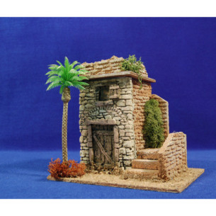 Casa con scala con palma 19x15x18 cm sughero gesso plastica