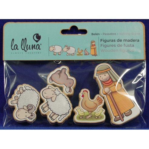 Pastore e pecore pezzi 8 cm legno La lluna