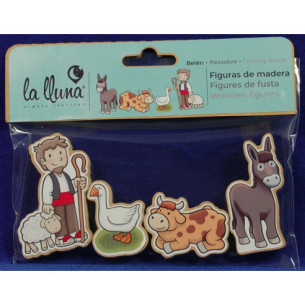 Shepherd and cow and donkey pieces 8 cm wood La lluna
