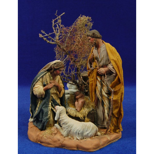 Nativity without donkey either cow 15 cm clay and clothes De Francesco