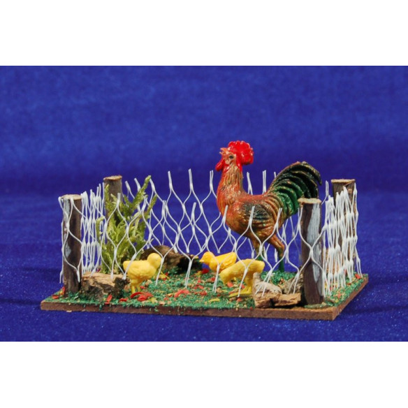 Barnyard hen and chicks 8 cm wood and plastic