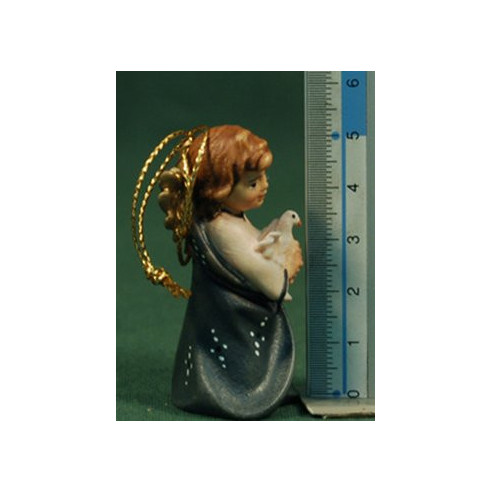 Angel to hang or standby with pigeon 5,5 cm painted wood