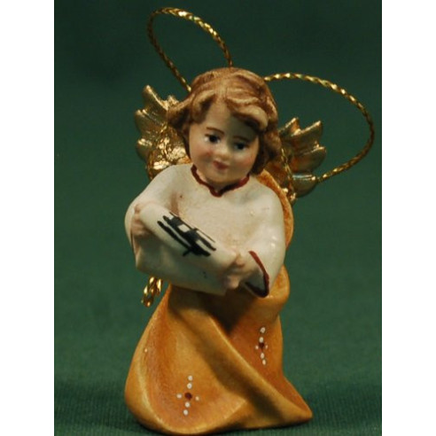 Angel to hang or standby with notes 5,5 cm painted wood