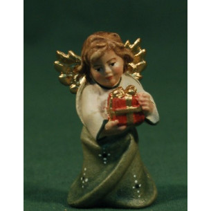 Angel to hang or standby with a gift 5,5 cm painted wood