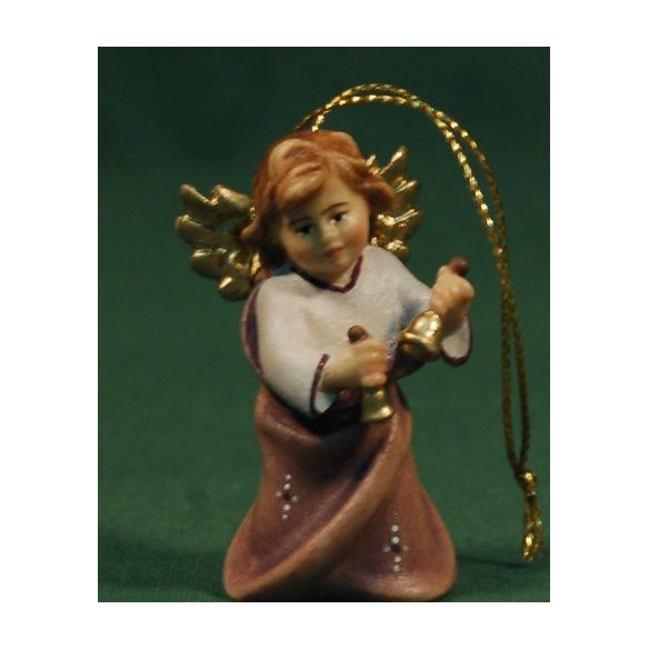 Angel to hang or standby with bells 5,5 cm painted wood