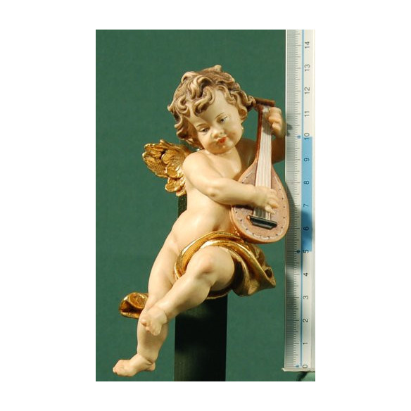 Ángel músico con laud colgar 15 cm madera pintada