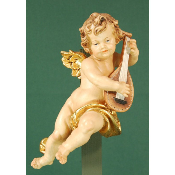 Putto musicista con liuto appesi 20 cm legno depinto