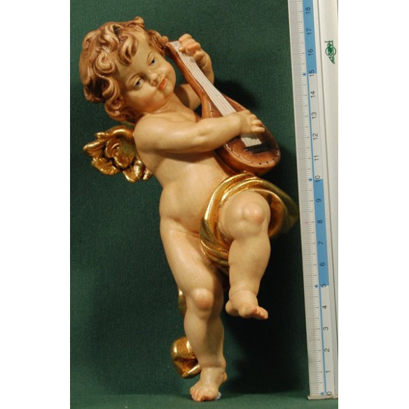 Putto musicista con liuto appesi 20 cm legno depinto