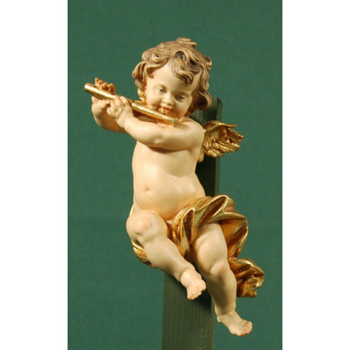 Putto musicista con flauta appesi 15 cm legno depinto