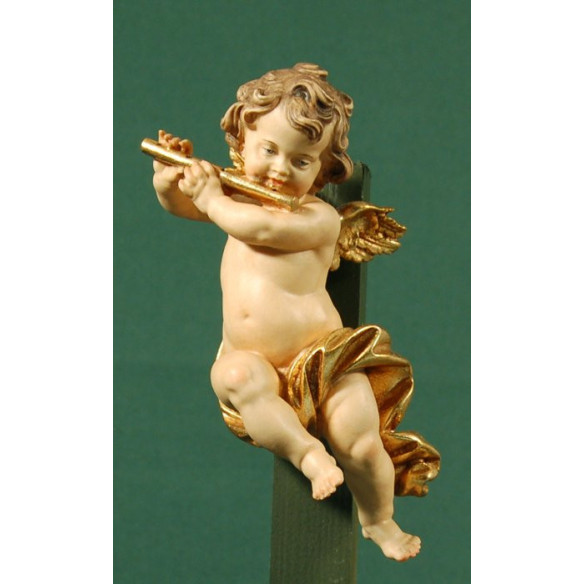 Putto musicista con flauta appesi 15 cm legno depinto