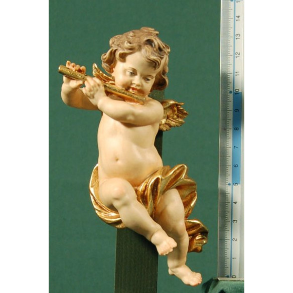 Putto musicista con flauta appesi 15 cm legno depinto
