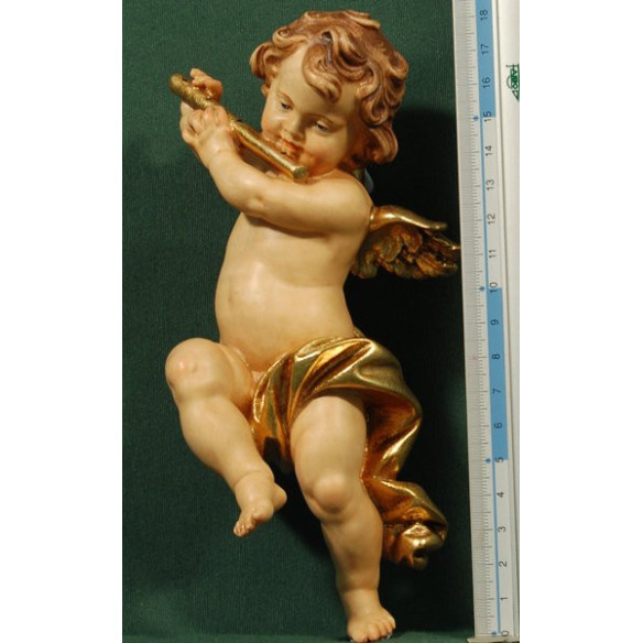 Ángel músico con flauta colgar 20 cm madera pintada