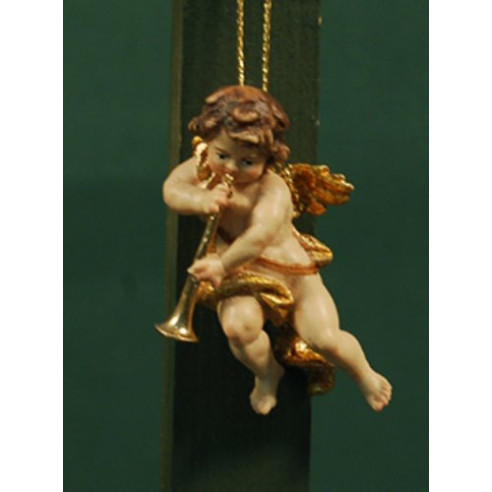 Angel musician with trombone to hang 6 cm painted wood