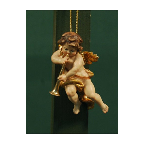 Angel musician with trombone to hang 6 cm painted wood