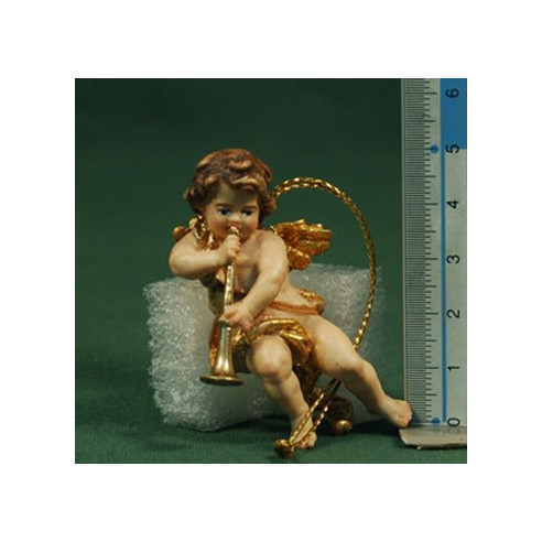 Angel musician with trombone to hang 6 cm painted wood