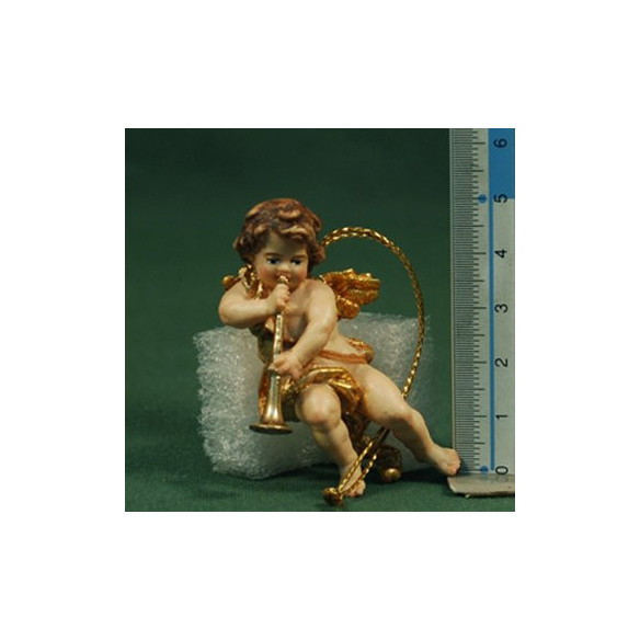 Angel musician with trombone to hang 6 cm painted wood