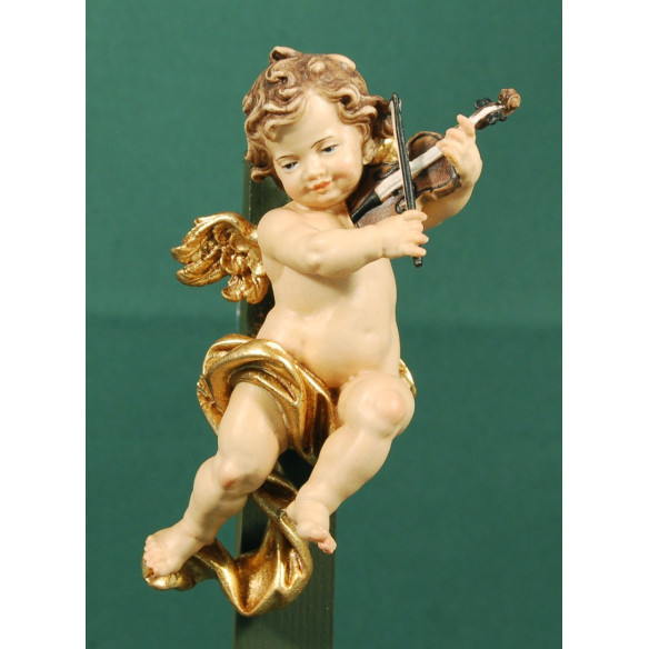 Angel musician with violin to hang 15 cm painted wood