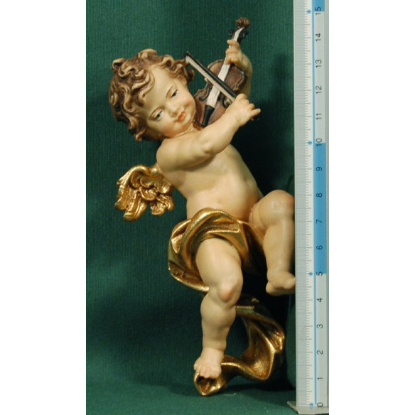 Àngel músic amb violí penjar 15 cm fusta pintada