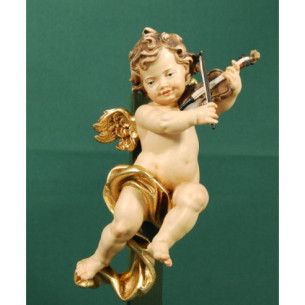 Angel musician with violin to hang  20 cm painted wood
