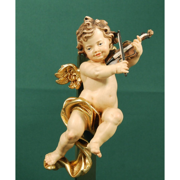 Putto musicista con violino appesi 20 cm legno depinto