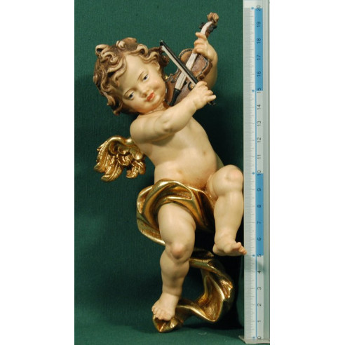 Putto musicista con violino appesi 20 cm legno depinto