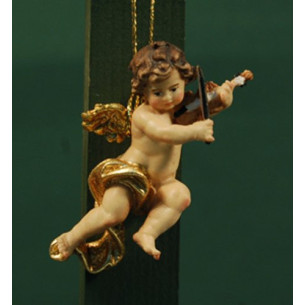 Angel musician with violin to hang 6 cm painted wood